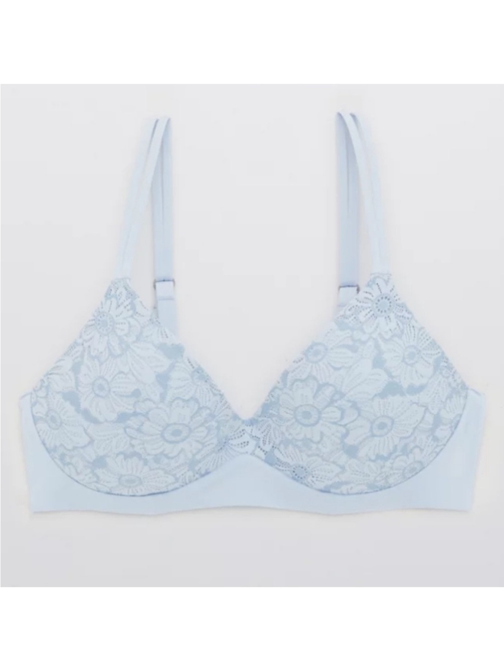 Aerie Light Blue Bloom Lace Wireless Push Up Bra